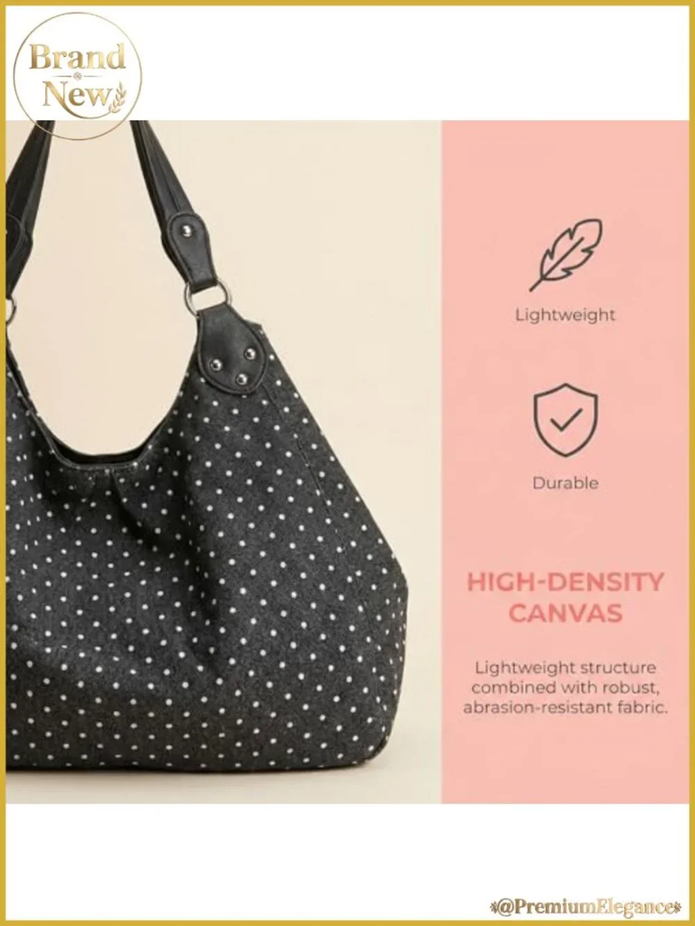 Polka Dot Slouchy Hobo Shoulder Bag, Studded Tote with Front Zipper, Y2K Retro